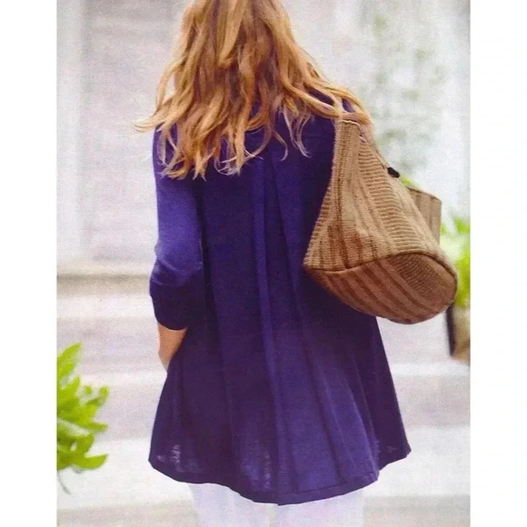J. Jill Women's Linen Blend Back Pleat Cardigan Size Small Blue Relaxed Fit - Picture 2 of 6